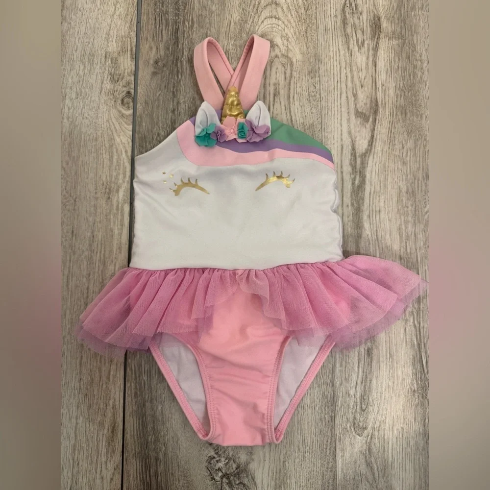 Cat & Jack Pink Unicorn Kids Swim One Piece